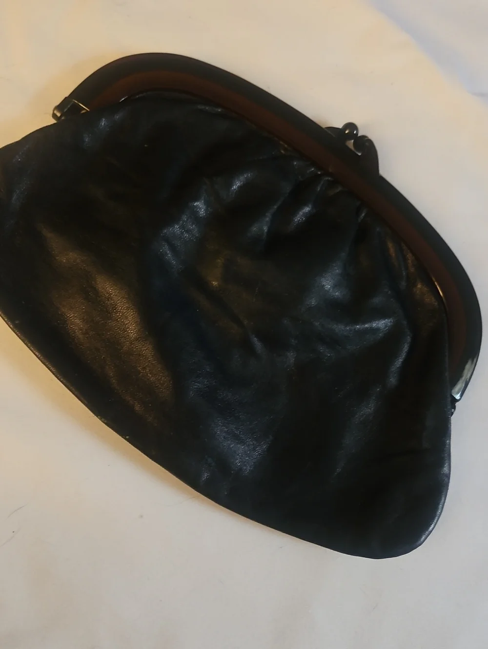 Itatian Made Black Vintage Kiss-Lock Clutch Bag